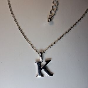 Shiny Initial K Pendant Necklace (Silvertone)